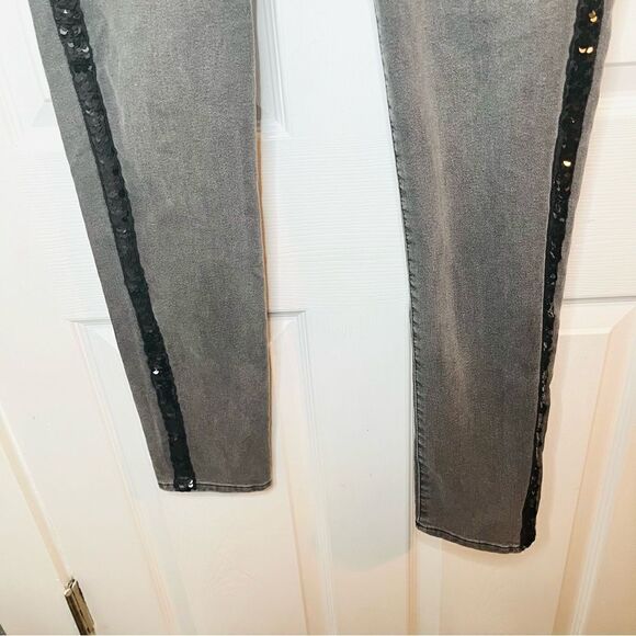H&M Divided Sequin Tuxedo Stripe Slim High Waist Skinny Jeans Dark Grey 8 - Picture 8 of 12